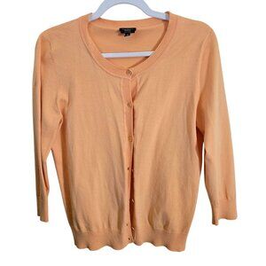 Talbots Pima Cotton Orange Sherbet 3/4 Sleeve Crewneck Cardigan Sweater Size M